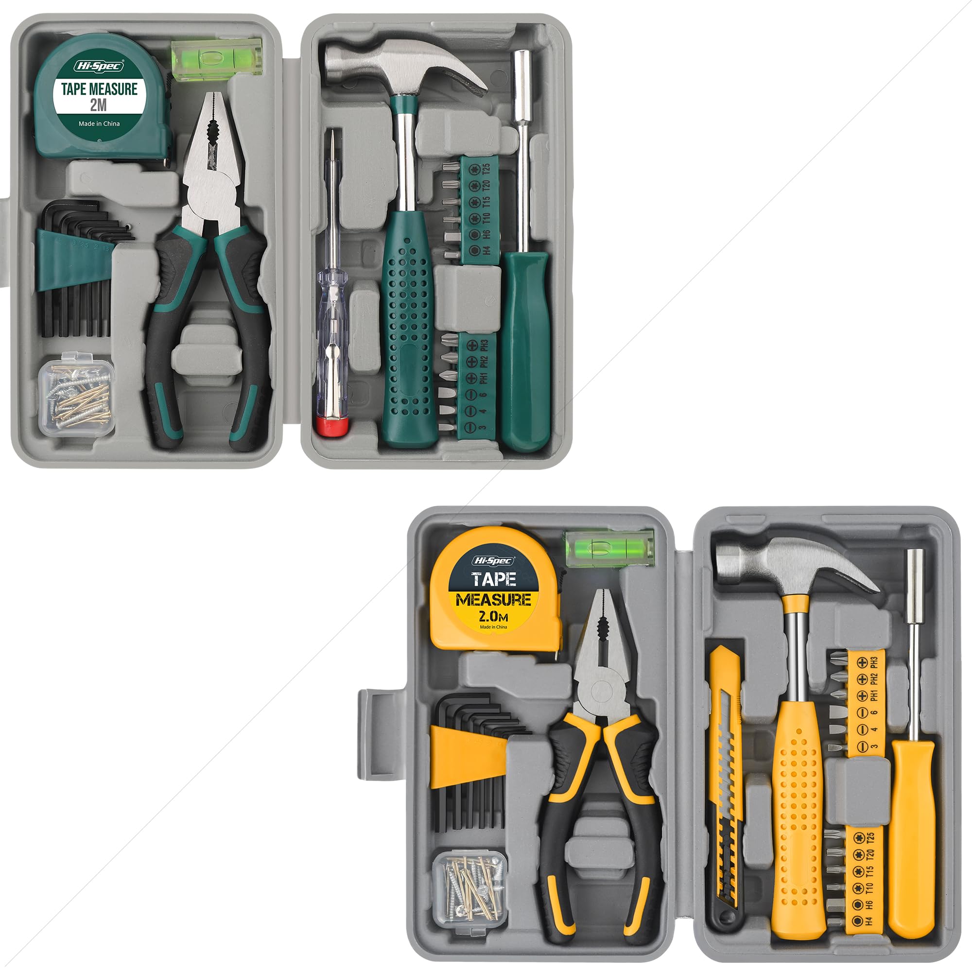 Hi-Spec 25pc Green Mini Tool Box and 25pc Yellow Mini Tool Kit Set